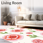 Coral Pink Floral Blossom Pattern Rug