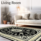 Classic Black Cream Ornamental Floral Rug