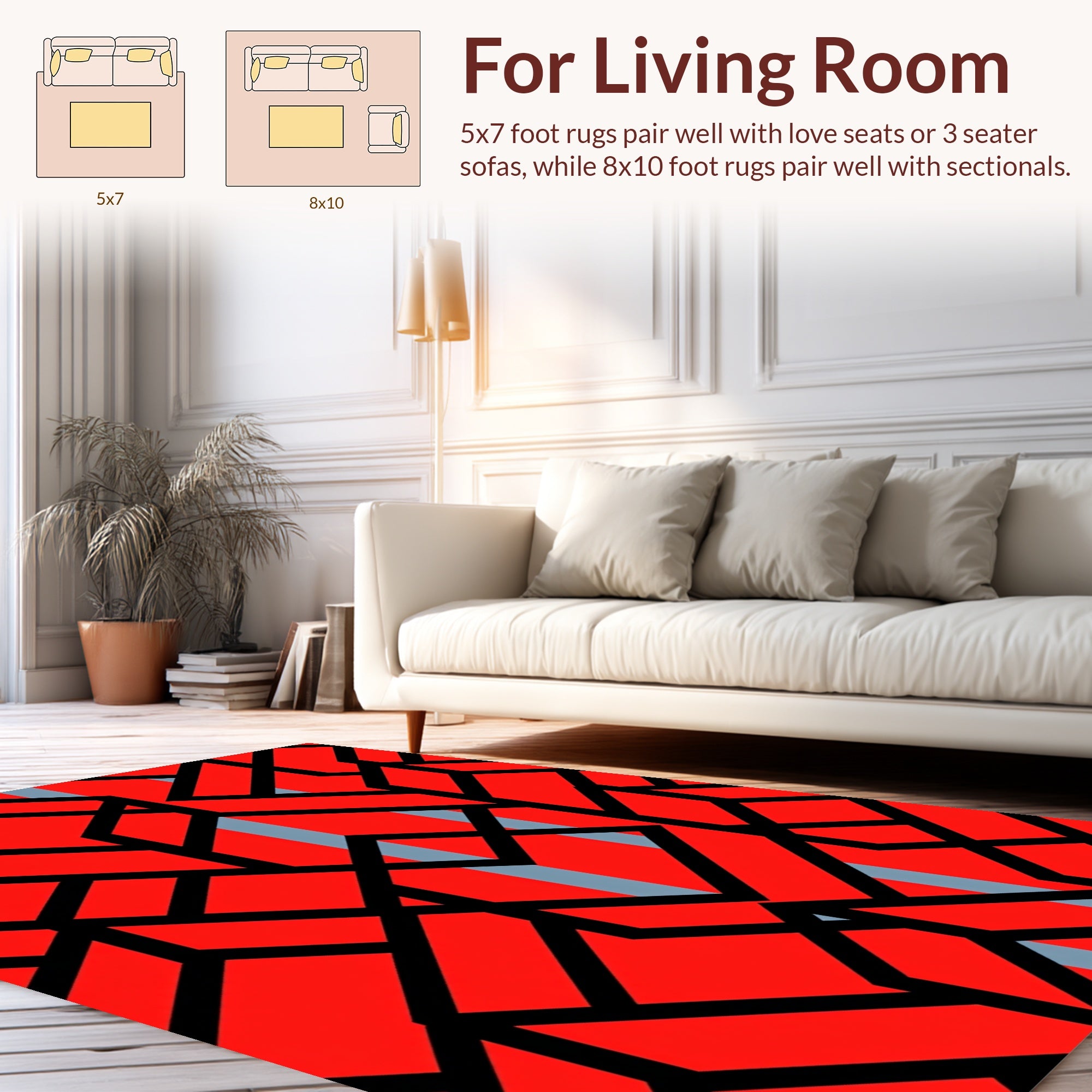 Modern Geometric Red Black Design Rug