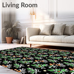 Black Green Orange Botanical Sprig Medley Rug