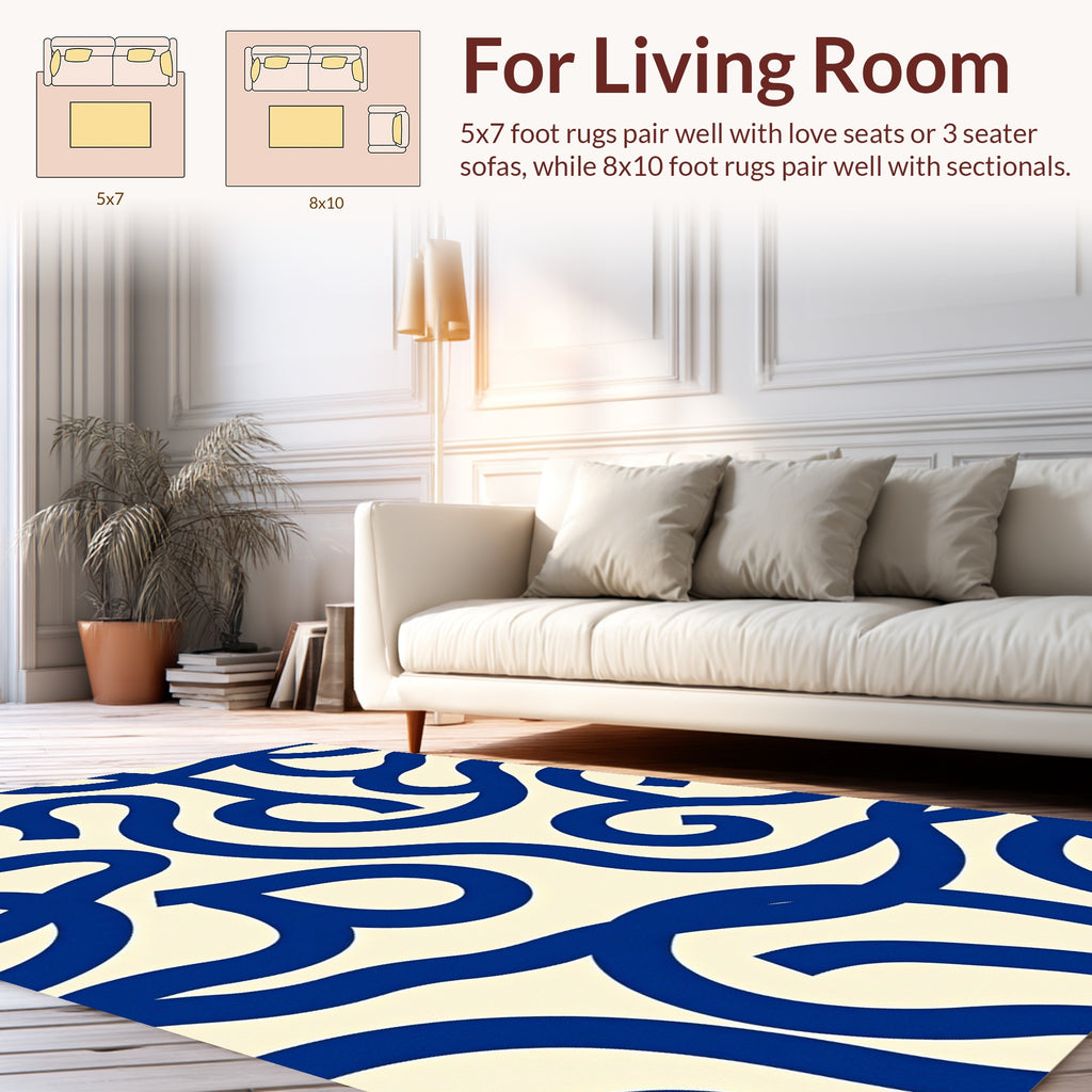 Bold Blue Swirl Abstract Pattern Rug