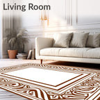 Ornate Scrollwork Patterned Brown Frame Rug