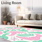 Whimsical Pink Teal Abstract Shapes Rug