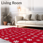 White Snowflakes Red Background Rug