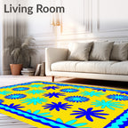 Bright Yellow Floral Pattern Rug