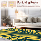 Yellow Teal Swirling Vine Pattern Rug