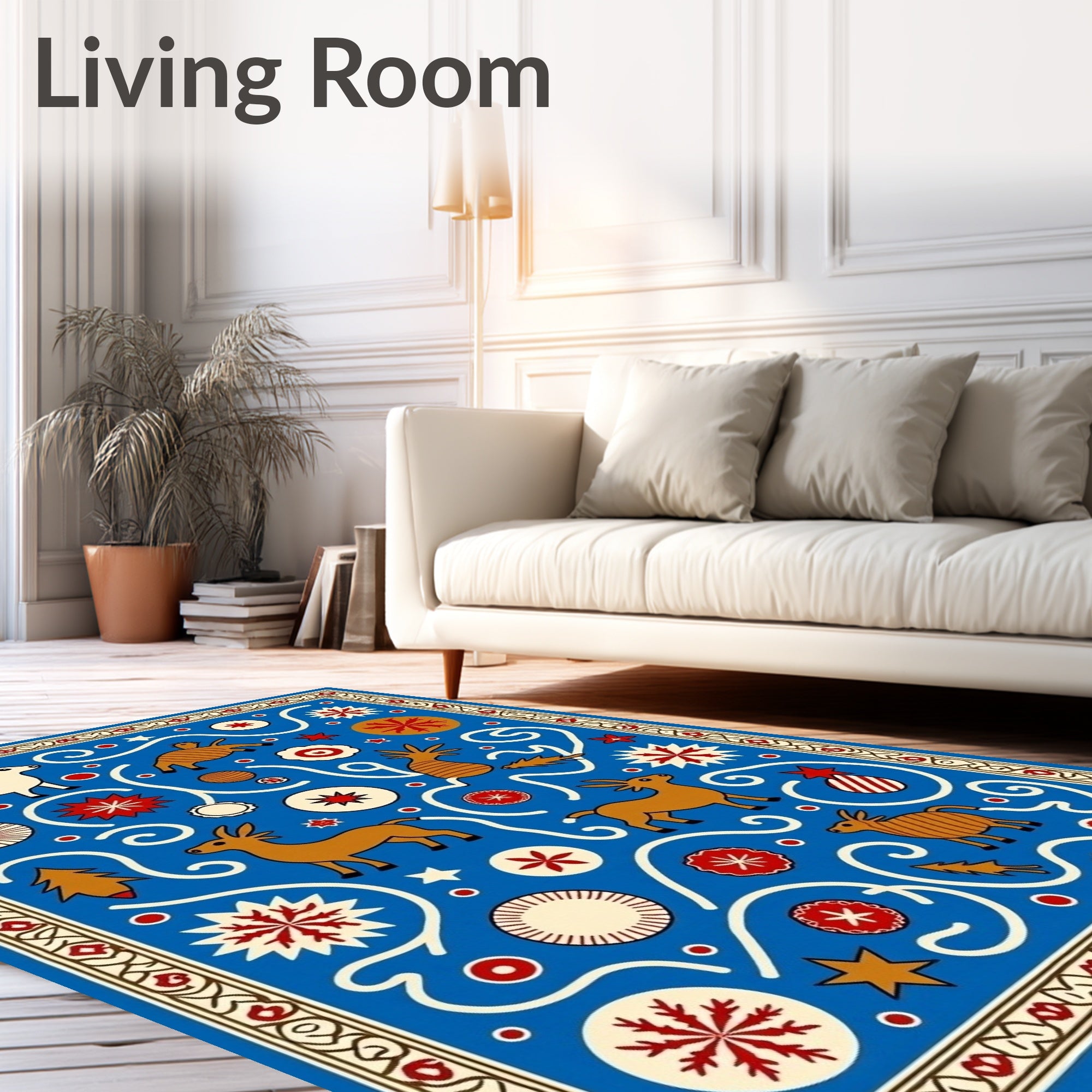 Whimsical Folk Art Animal Design Rug