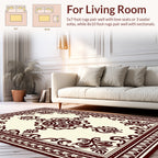 Classic Cream Burgundy Scrollwork Rug