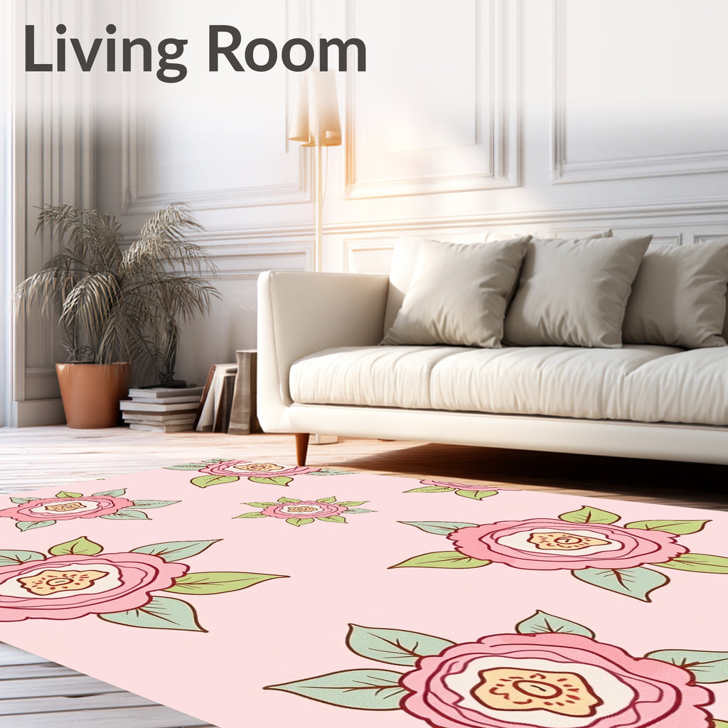Pink Floral Garden Pattern Rug