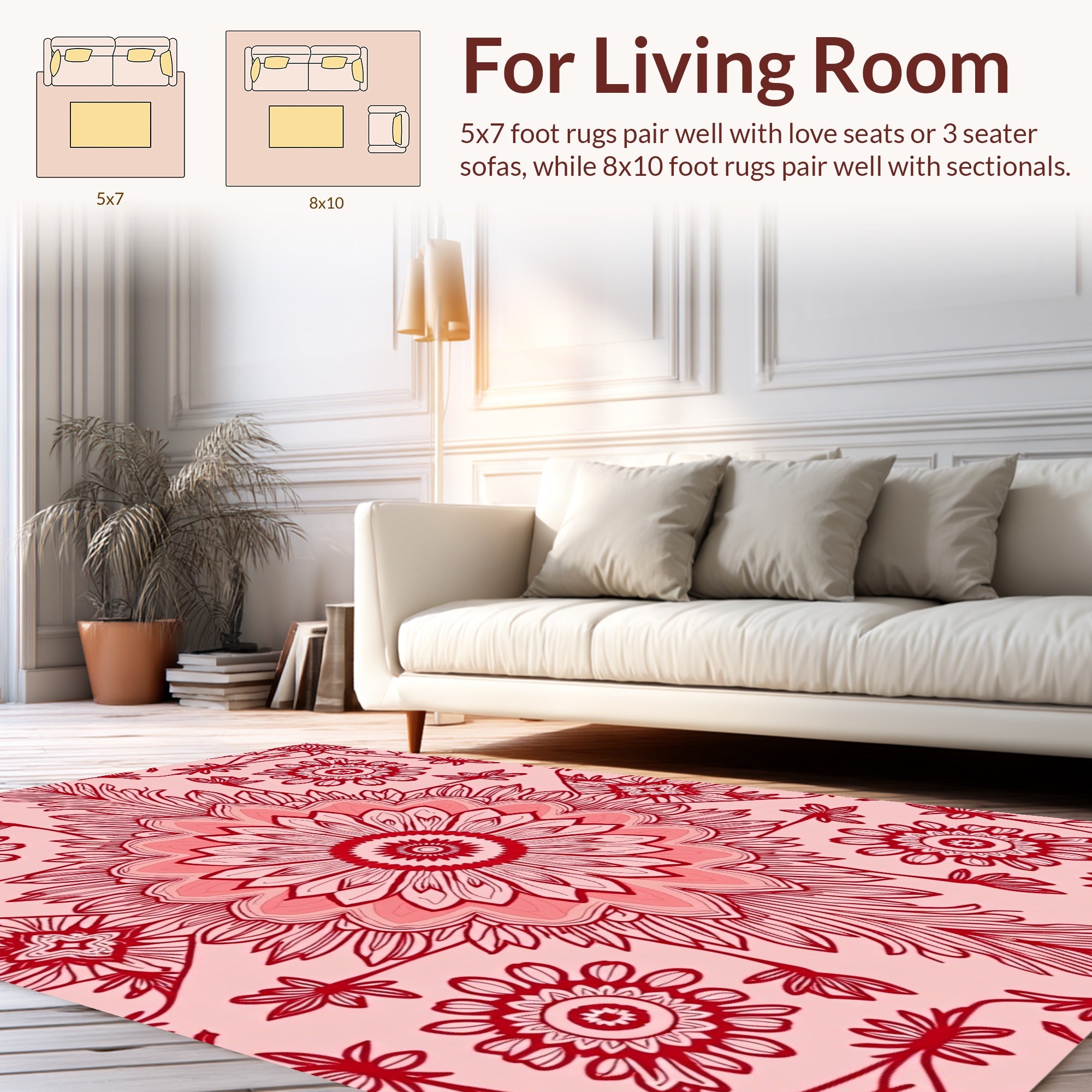 Intricate Red Floral Mandala Pattern Rug