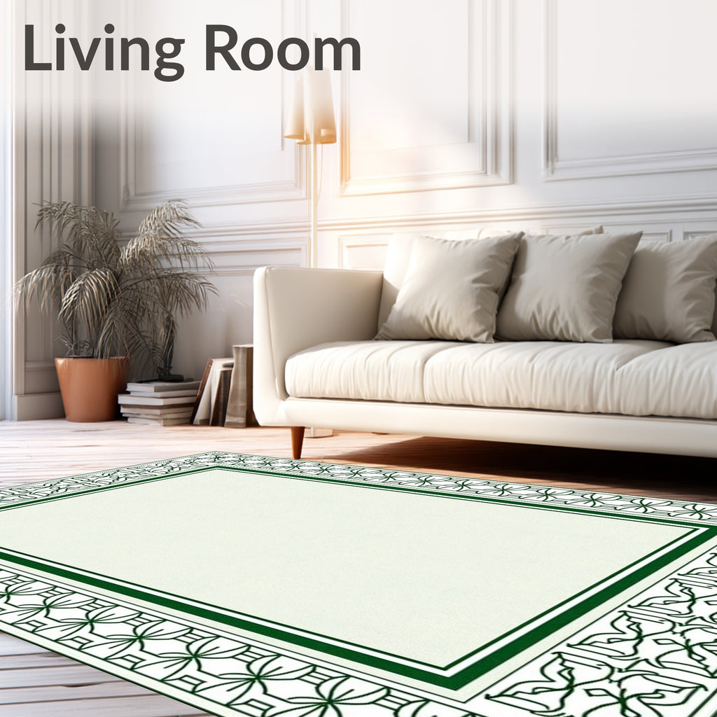 Classic Green Geometric Floral Border Rug