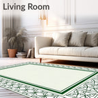Classic Green Geometric Floral Border Rug