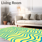 Yellow And Blue Wavy Lines Design Rug