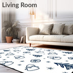 Navy Snowman Snowflake Pine Forest Rug