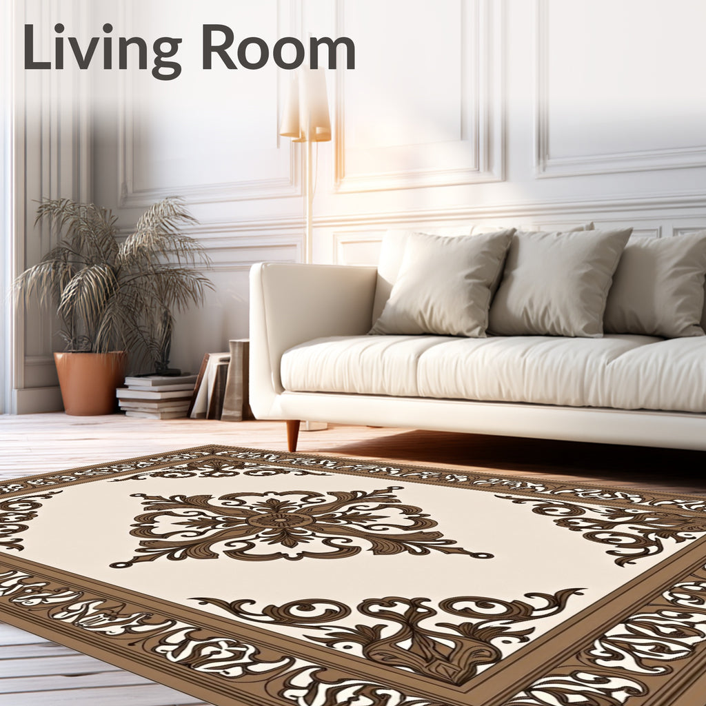 Ornate Classic Brown Scroll Rug