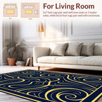 Abstract Swirls Blue Gold Design Rug