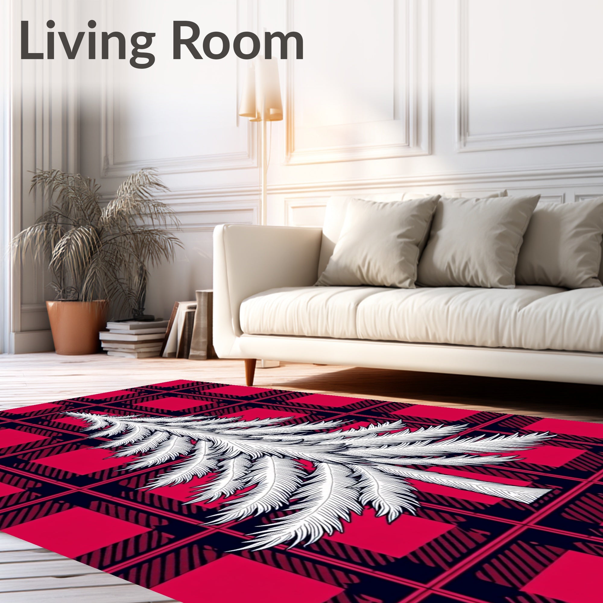 Red Black Plaid Pine Tree Rug