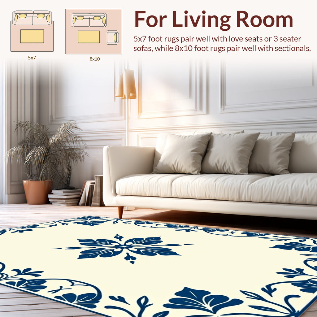 Classic Navy Floral Medallion Design Rug