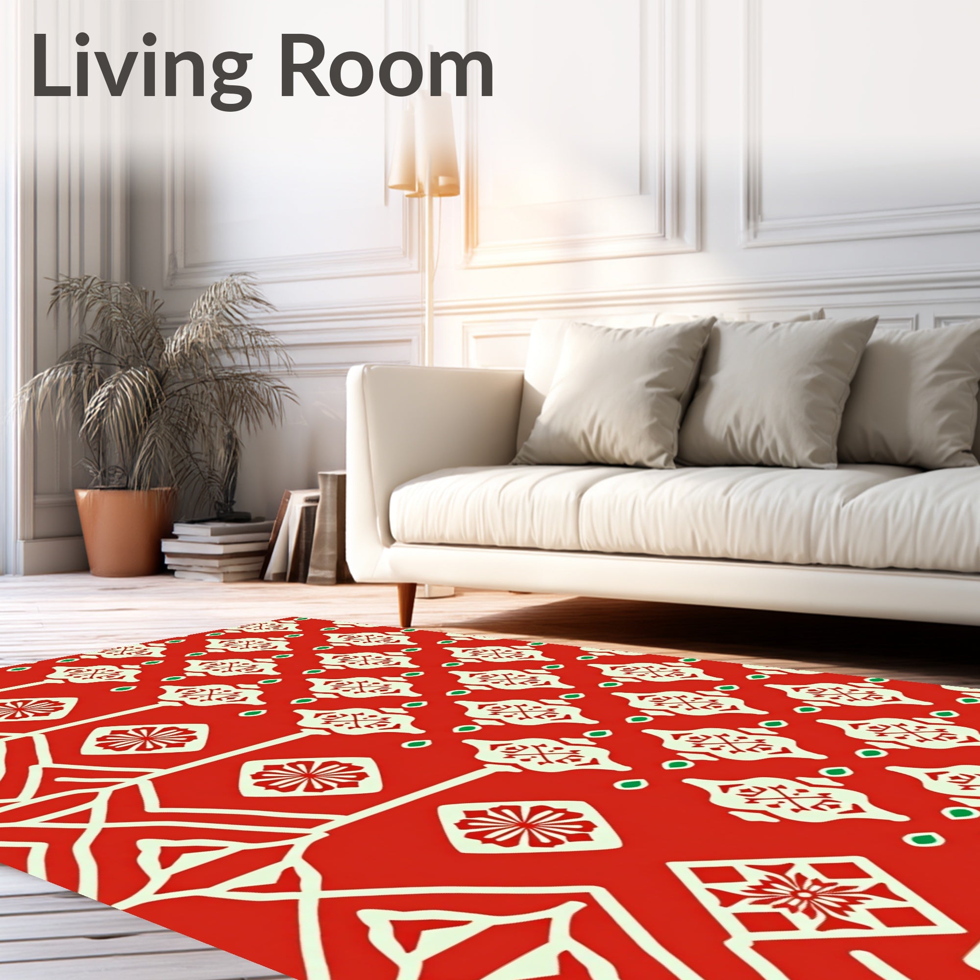 Red Geometric Floral Patterned Rug