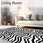 Black White Wavy Stripes Design Rug