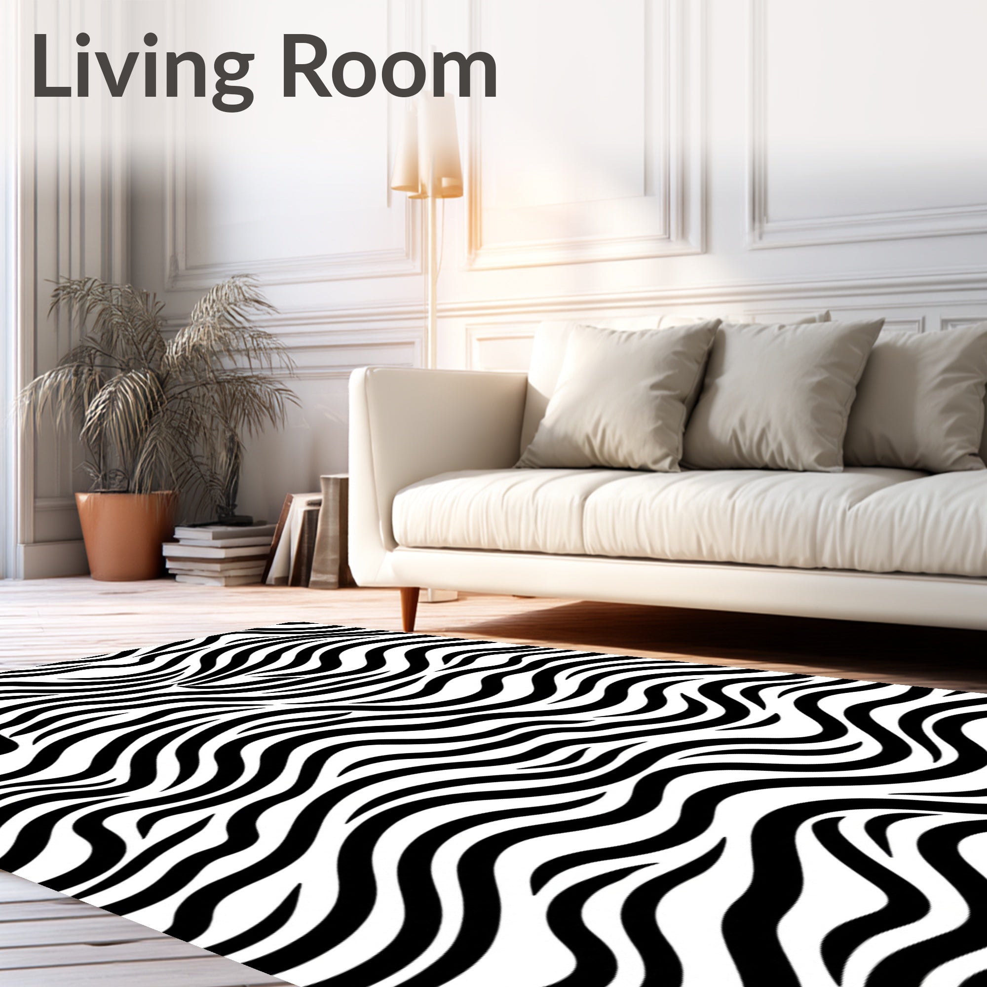Black White Wavy Stripes Design Rug