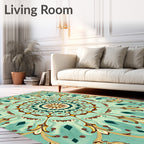 Intricate Teal Floral Mandala Pattern Rug