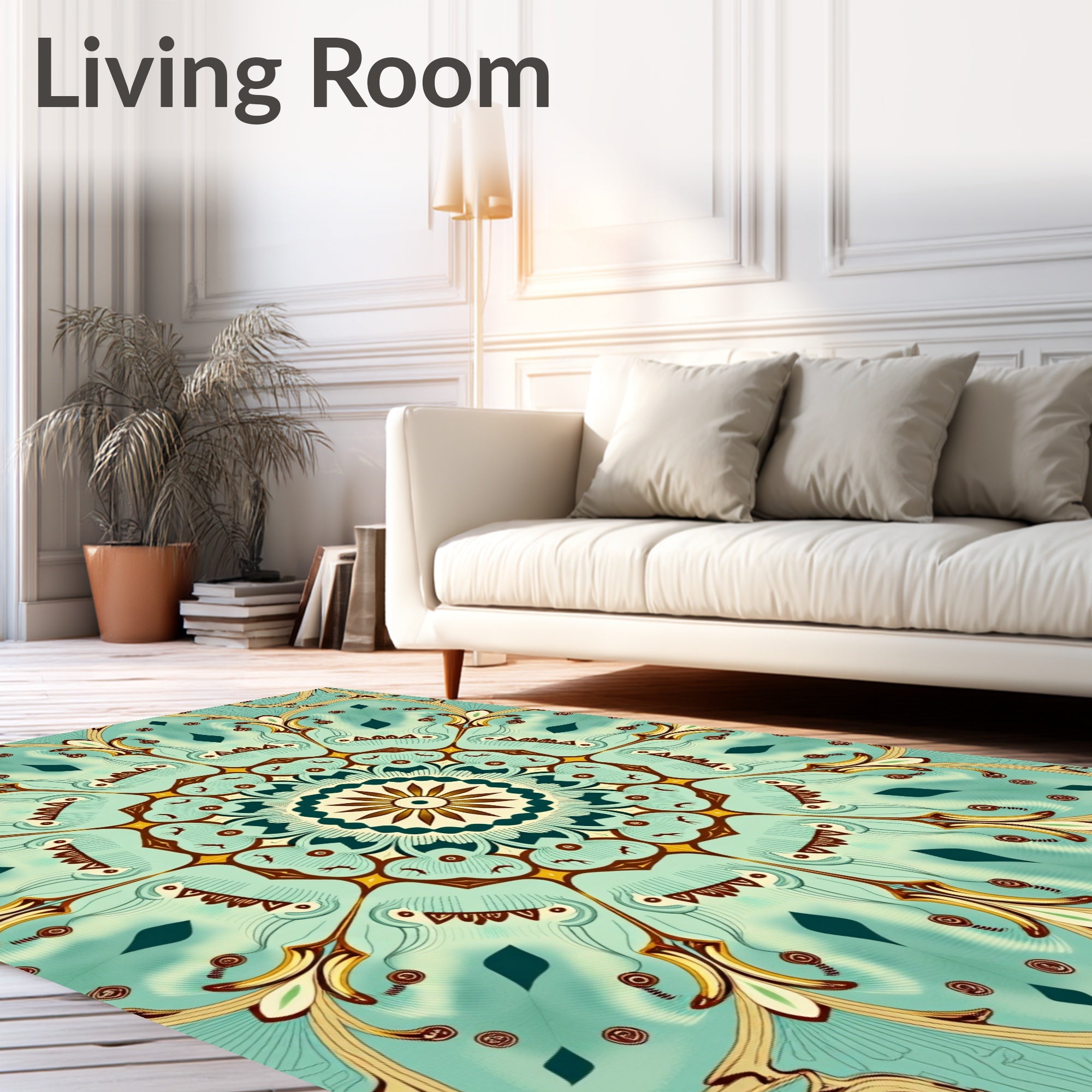 Intricate Teal Floral Mandala Pattern Rug