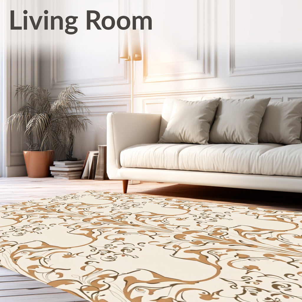 Gold Floral Scroll Pattern Rug