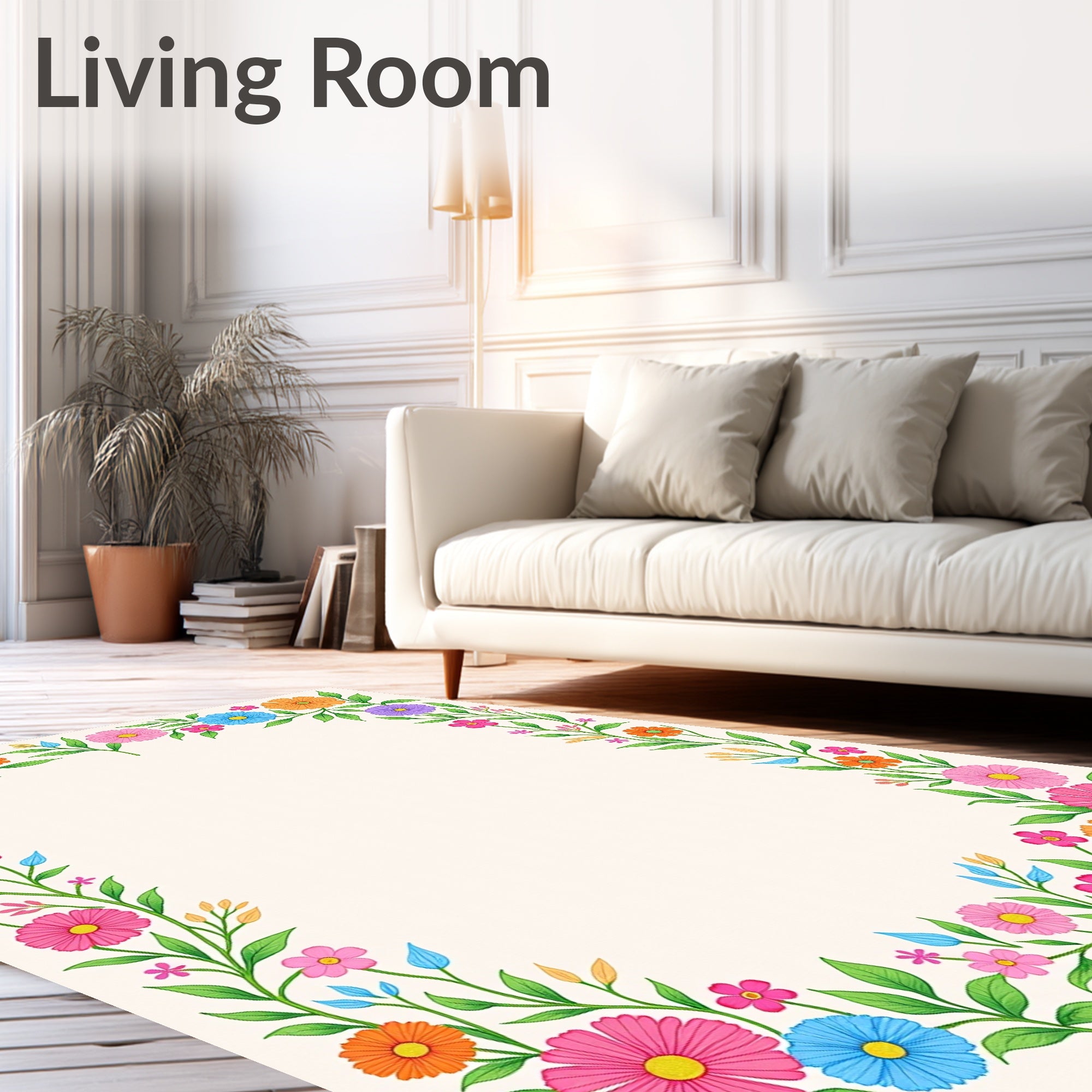 Vibrant Floral Border Design Rug