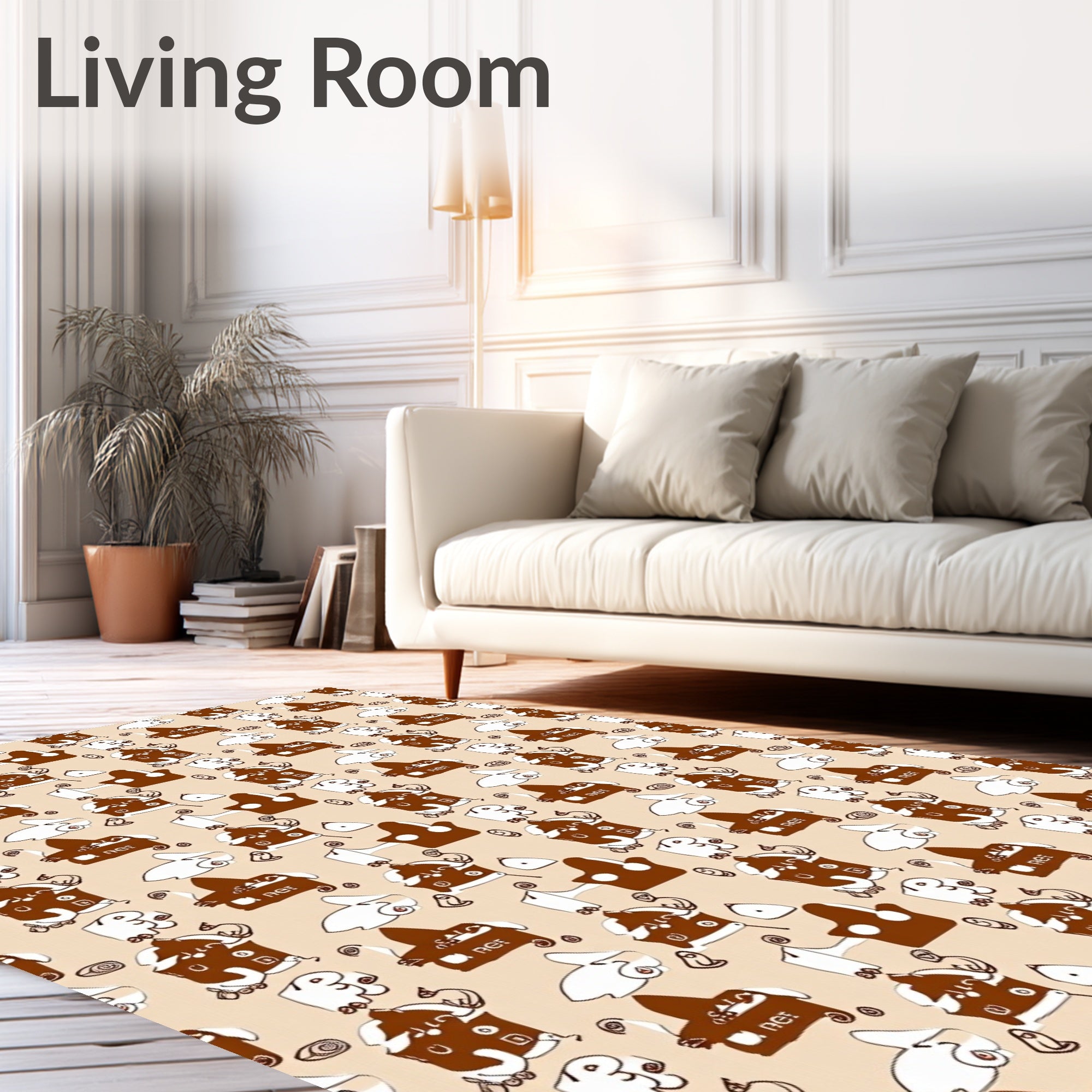Whimsical Cartoon Houses Rabbits Pattern Rug