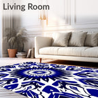 Bold Cobalt White Starburst Pattern Rug
