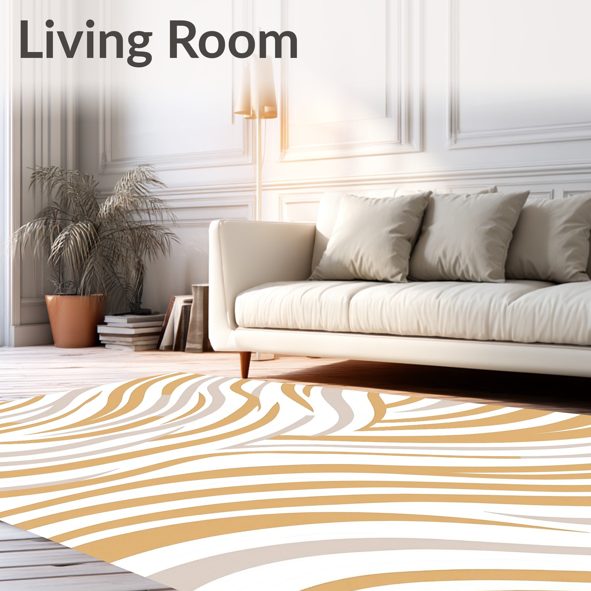 Modern Ochre Waves Pattern Rug