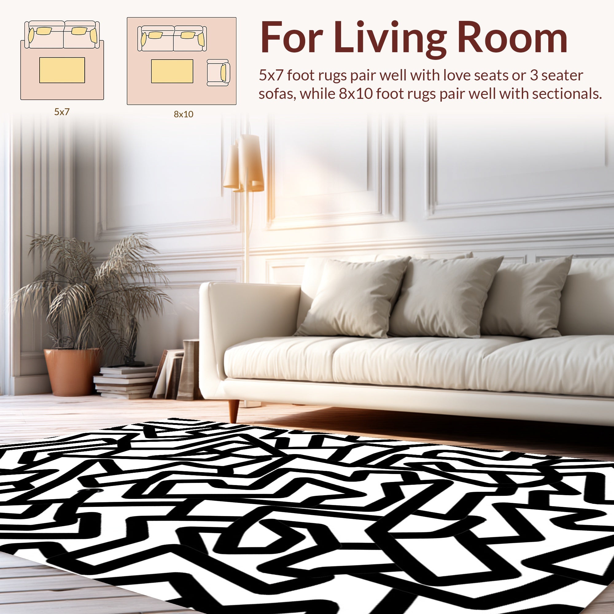 Abstract Black White Geometric Pattern Rug