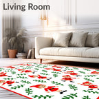 Red Elf Green Leaf Whimsical Playful Rug