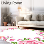 Sweet Pink Floral Border Design Rug