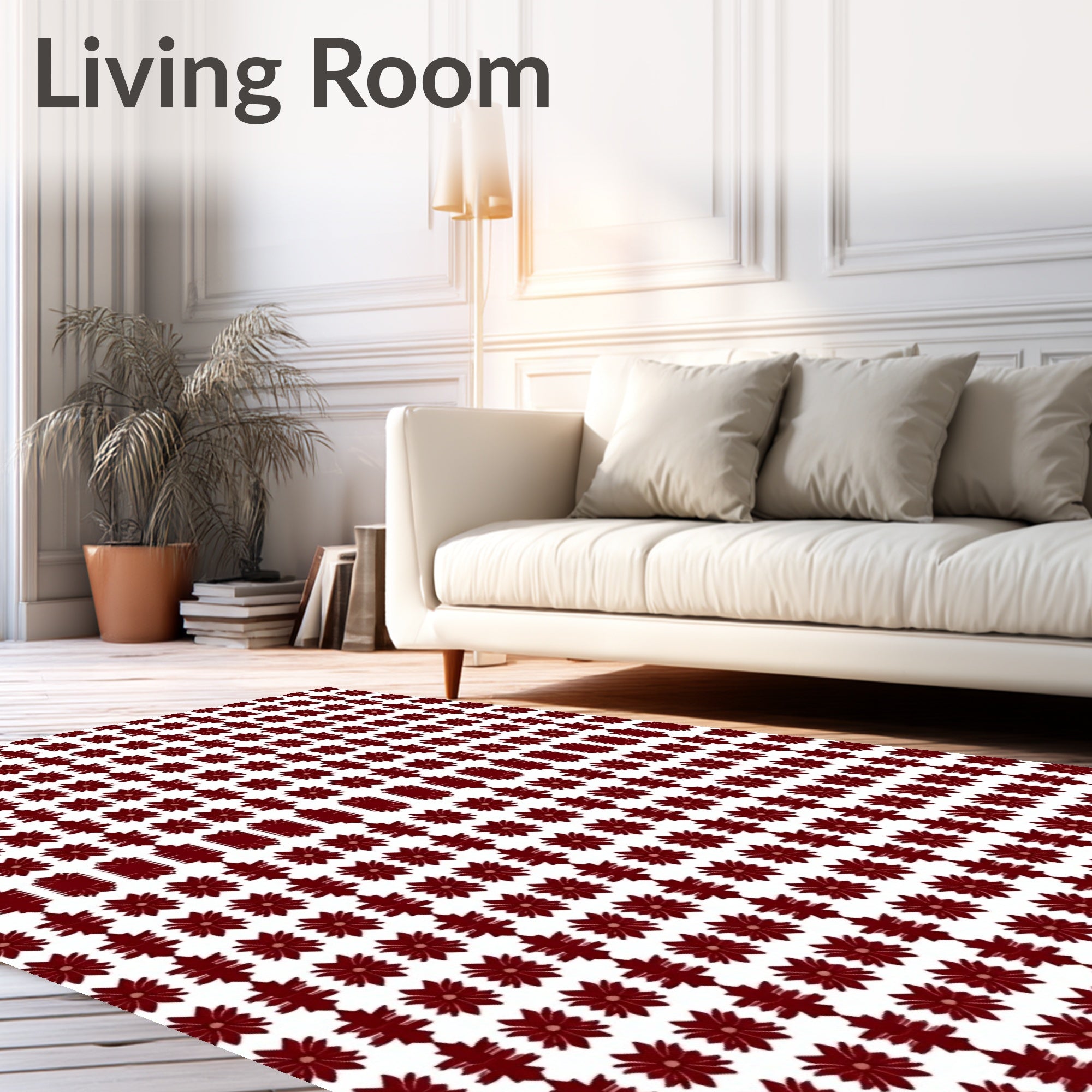 Maroon Floral And Leaf Motif Pattern Rug