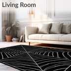 Striking Black White Cobweb Design Rug