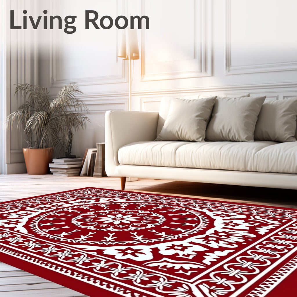 Classic Red White Intricate Medallion Design Rug