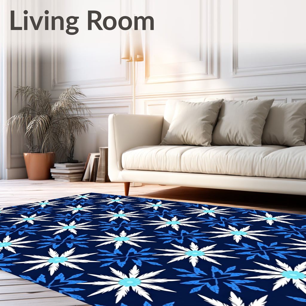 Navy Blue White Starburst Snowflake Rug