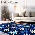 Navy Blue White Starburst Snowflake Rug