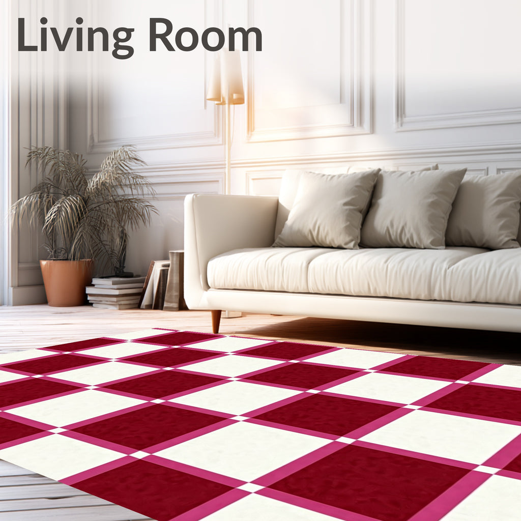 Classic Red White Checkerboard Pattern Rug