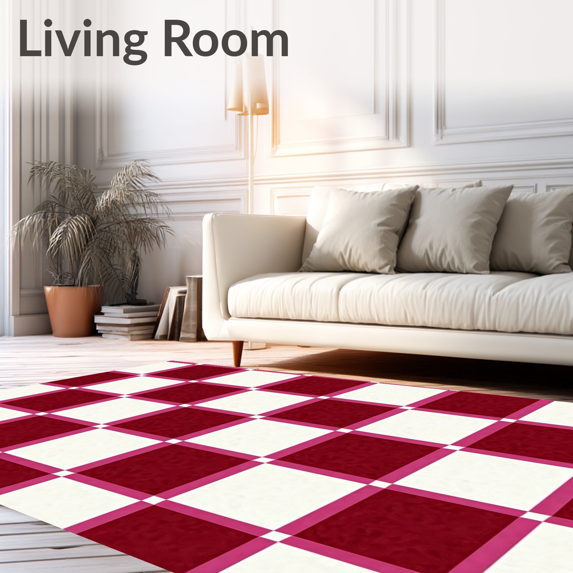 Classic Red White Checkerboard Pattern Rug