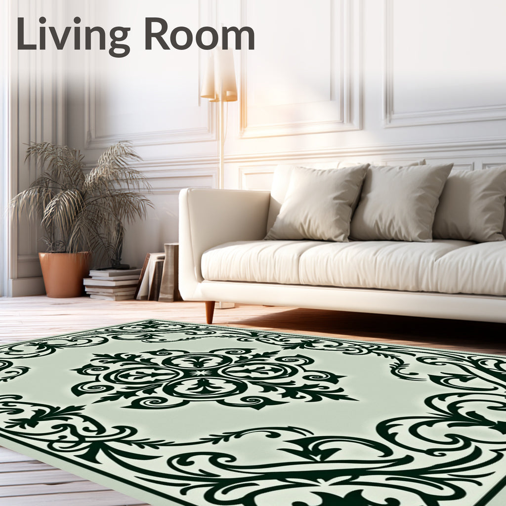 Ornate Floral Centerpiece Scrollwork Rug