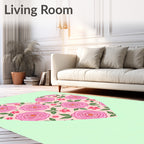 Pink Floral Heart Pattern Rug