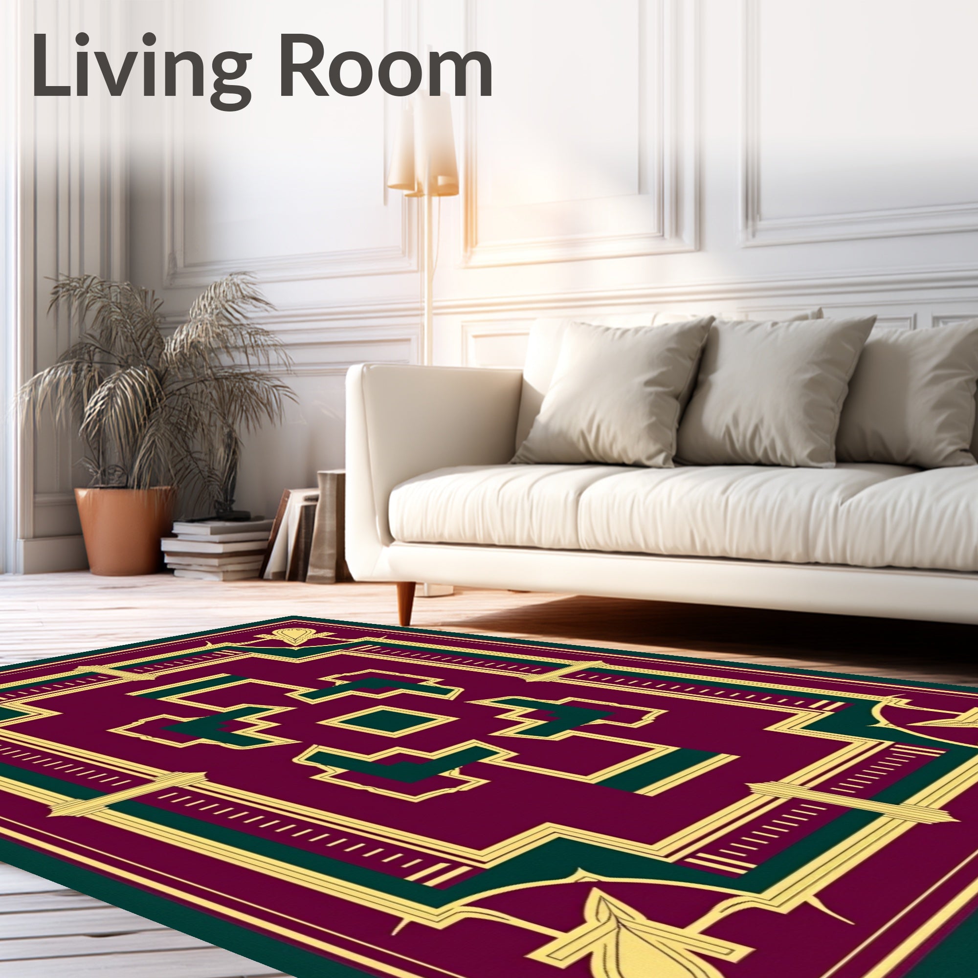 Deep Plum Gold Art Deco Geometric Design Rug