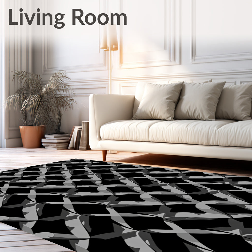 Intricate Interlocking Gray Geometric Pattern Rug