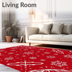 White Snowflake Patterned Red Rug