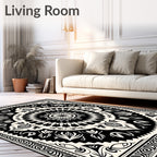 Black and Cream Intricate Floral Mandala Rug