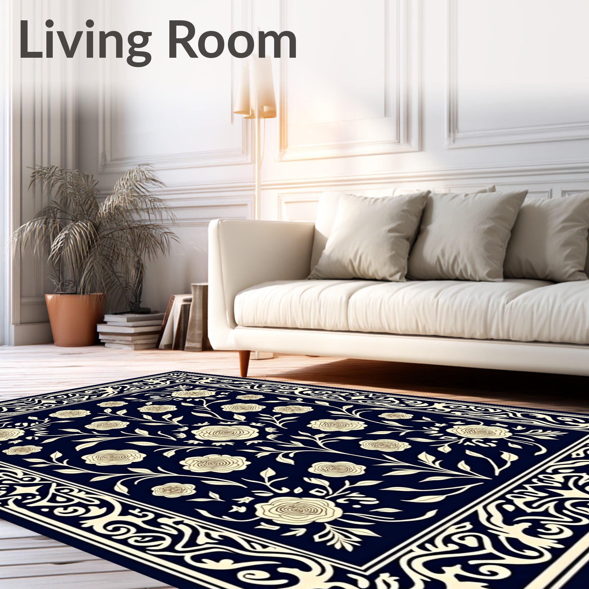 Floral Vines Ornate Border Pattern Rug