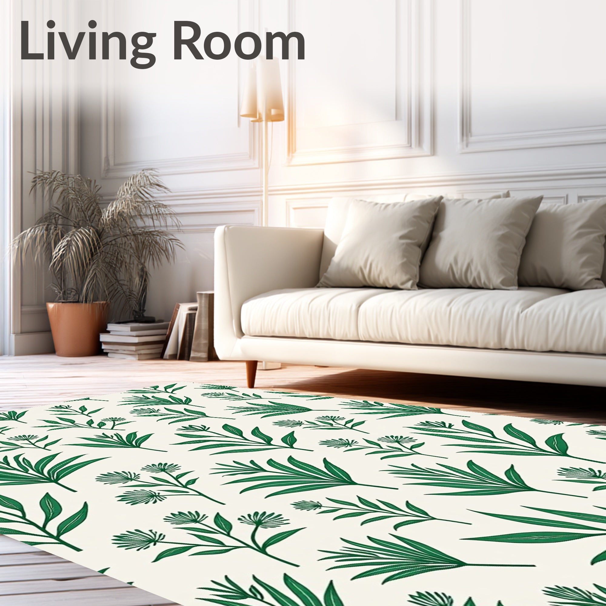 Minimalist Green Botanical Pattern Rug